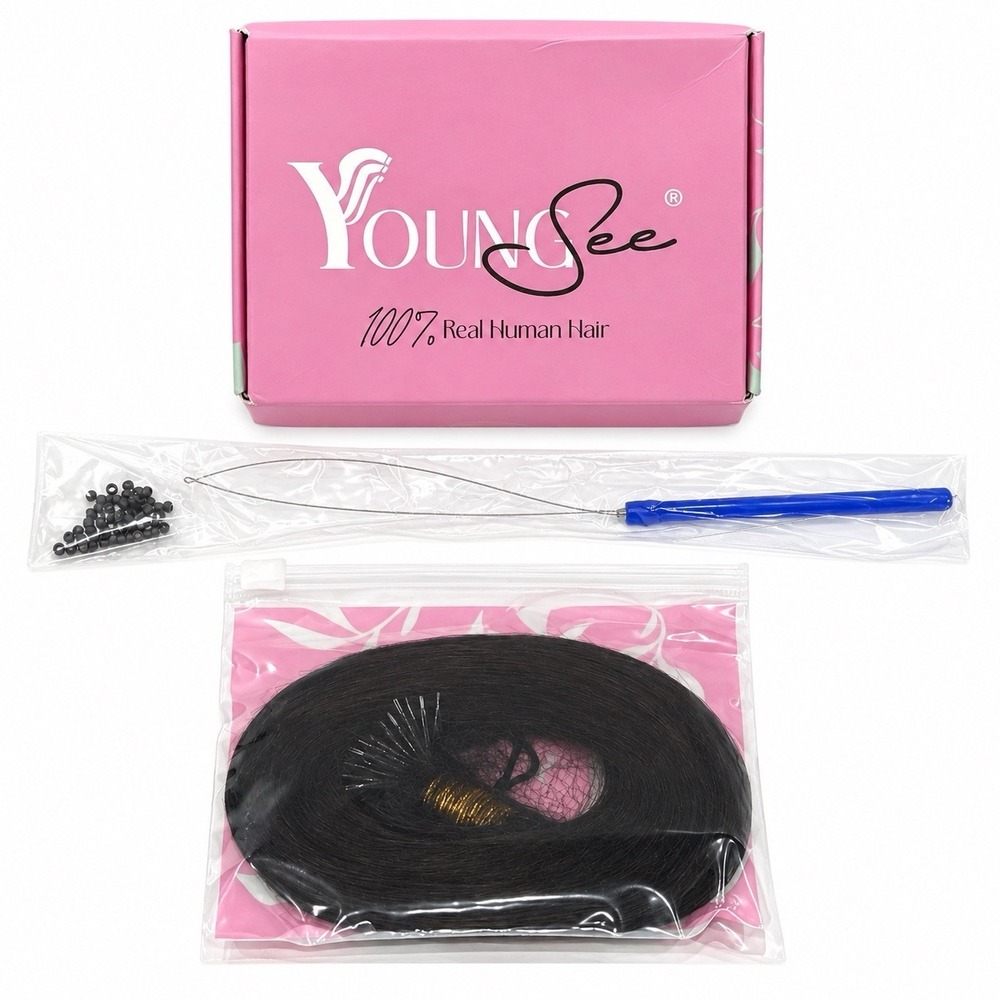 YoungSee Nano Ring Human Hair Extensions 24in 50g Dark Brown #2 Bead Tool Kit